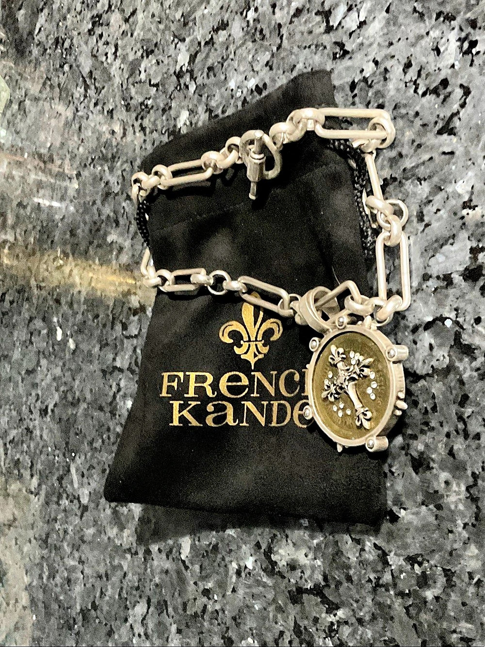 French Kande Julie Necklace - Chablis Silver with Rex Cross Stack Medallion &